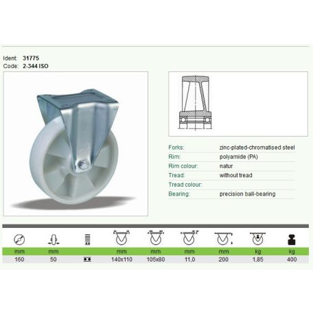 Kerék fix 400kg PA csapágyas 160 31775