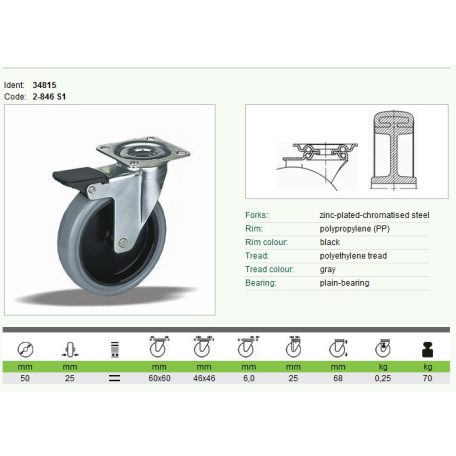 Bútorgörgő talpas fékezhető szürke 50 34815