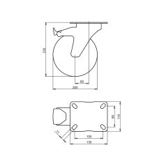   Kerék önbeálló PA inox villás golyós fékezhető elasztikus 200 42255