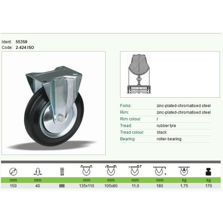Kerék fix talpas fém felnis 150 55359