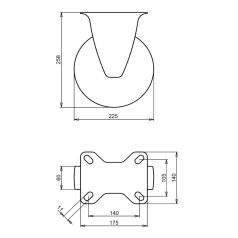 Kerék fix talpas fém felnis 225 55375