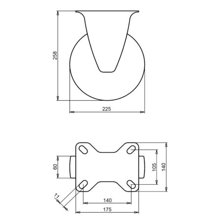 Kerék fix talpas fém felnis 225 55375
