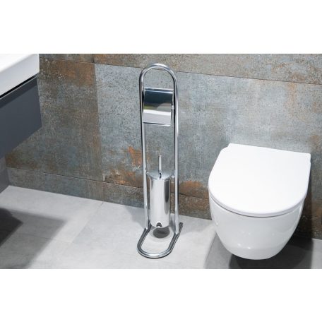 Króm WC papírtartó függesztett WC kefével