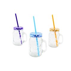 Üveg bögre szívószállal  700 ml Eng-213