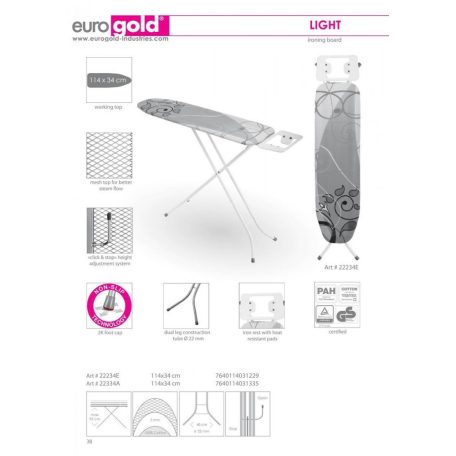 Eurogold vasalóállvány(vasalódeszka)  Light  114x34 cm