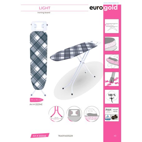 Eurogold vasalóállvány(vasalódeszka)  Light  114x34 cm