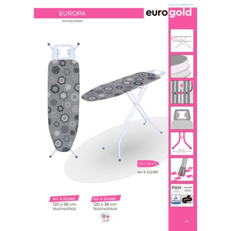 Eurogold Europa  vasalóállvány( vasalódeszka) 120x38 cm