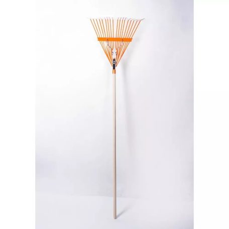 Lombgereblye Fém 18 Fog Rugós Erősítés Narancs Szín 120Cm Bükkfa Nyéllel