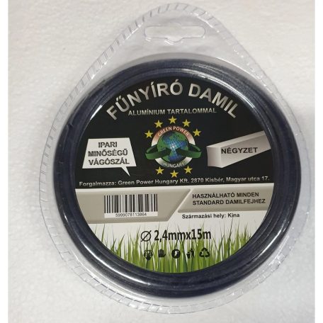 Műanyag vágószál alukevert 2,4mmx15 m négyszög