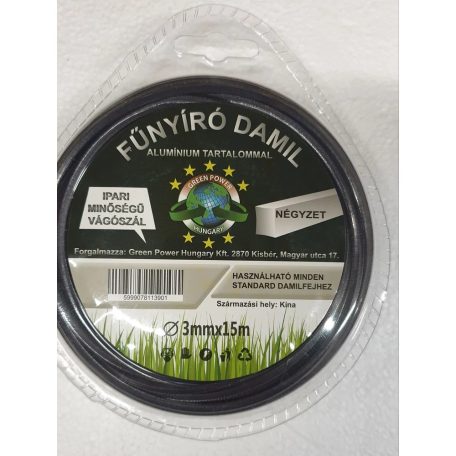 Műanyag vágószál alukevert 3mmx15 m négyszög