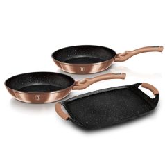   Berlinger Haus Metallic Rosegold Line 3 részes serpenyő- és grillkészlet márvány bevonattal  BH-1669 