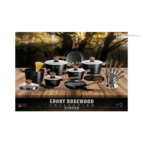 Berlinger Haus Ebony Rosewood Line mély serpenyő gránit-márvány bevonattal, fedővel, 24 cm, fekete rózsafa BH-1718