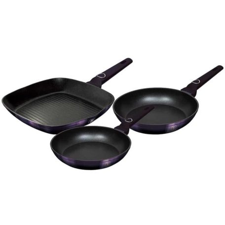 Berlinger Haus Purple Eclipse Collection 3 részes serpenyőkészlet grill serpenyővel, titán bevonattal BH-7104