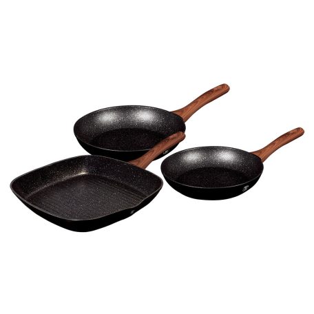 Berlinger Haus Ebony Rosewood Line 3 részes serpenyőkészlet grill serpenyővel gránit márvány bevonattal BH-7101