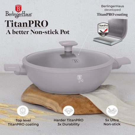 Berlinger Haus Taupe Collection wok titán bevonattal, fedővel  30 cm BH-8095 