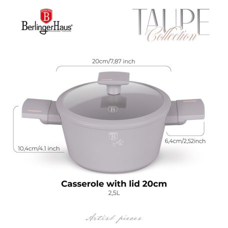 Berlinger Hause taupe collection Lábas fedővel 2,5 L 20 cm BH-8100 