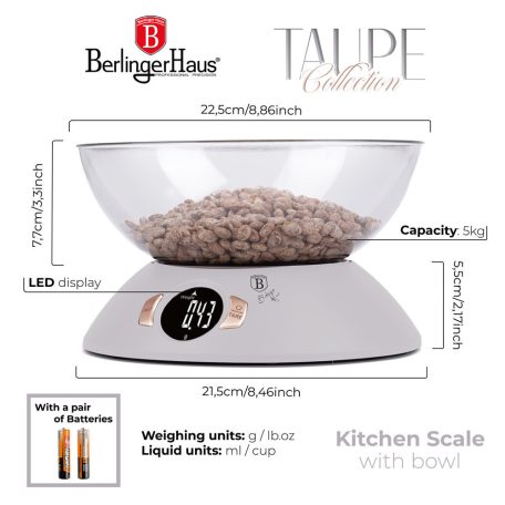 Berlinger Haus Taupe Collection digitális konyhai mérleg tállal BH-9616