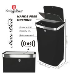   Berlinger Haus Matte Black Collection Szenzor érzékelős kuka 60 L BH-9795 