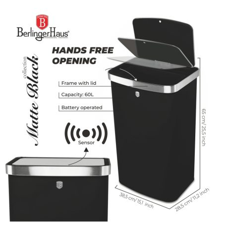 Berlinger Haus Matte Black Collection Szenzor érzékelős kuka 60 L BH-9795 