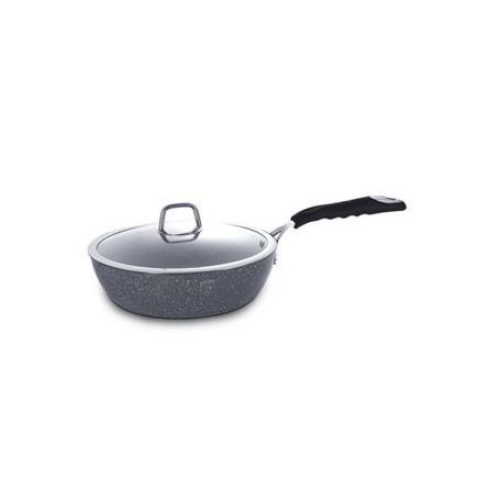 Mély serpenyő kő hatású márvány bevonattal, szilikon nyéllel, fedővel  24 cm BH-11165N