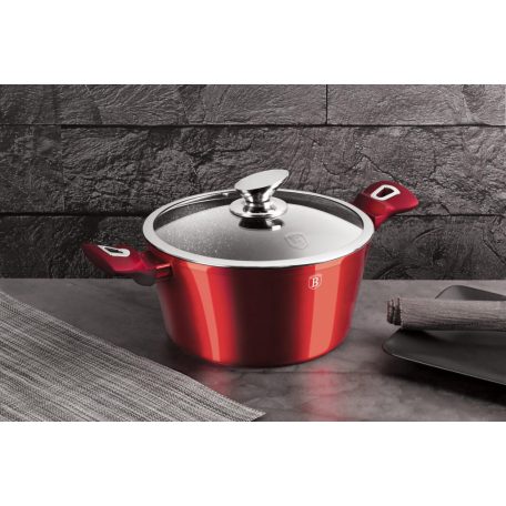 Berlinger Haus Metallic Burgundy Line magas lábas márvány bevonattal, fedővel, 24 cm BH-1258N