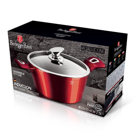 Berlinger Haus Metallic Burgundy Line magas lábas márvány bevonattal, fedővel, 24 cm BH-1258N