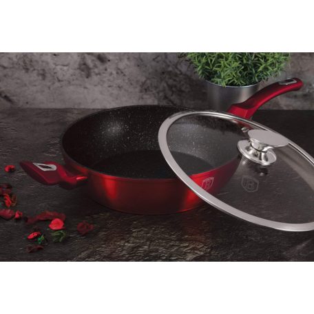 Berlinger Haus Metallic Burgundy Line mély serpenyő márvány bevonattal, fedővel, 28 cm BH-1260