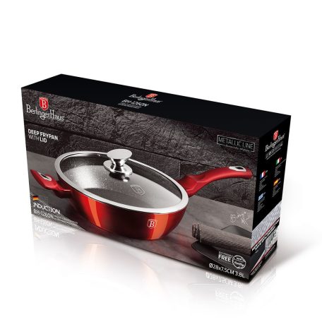 Berlinger Haus Metallic Burgundy Line mély serpenyő márvány bevonattal, fedővel, 28 cm BH-1260