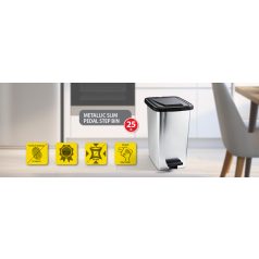   Fém hatású pedálos szemetes belső vödörrel 25 literes S102
