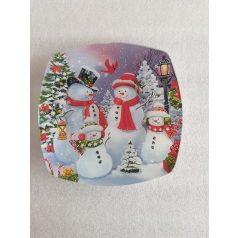 Üveg Tányér Hóember 25X25 102079