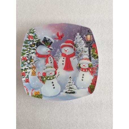 Üveg Tányér Hóember 25X25 102079