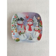 Üveg Tányér Hóember 20X20 102087
