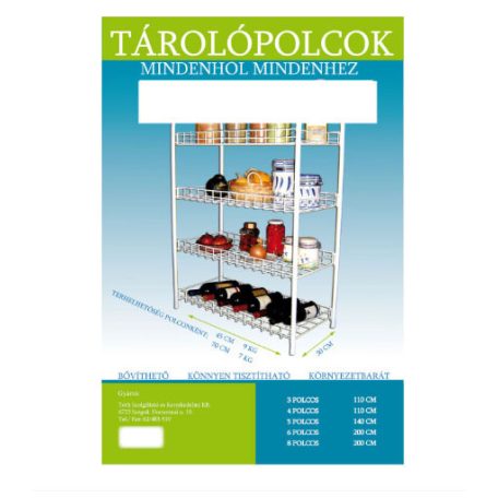Csővázas Fém Tároló Polc 4 Polcos 110x30x45 cm 